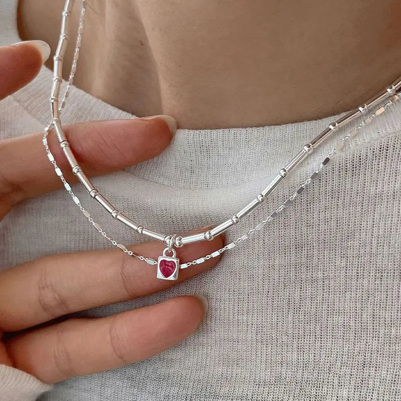 Heart-Shaped Sweater Necklace for Women and Couples - Fashionable Bamboo Clavicle Chain Jewelry Gift for Birthdays and Special Occasions