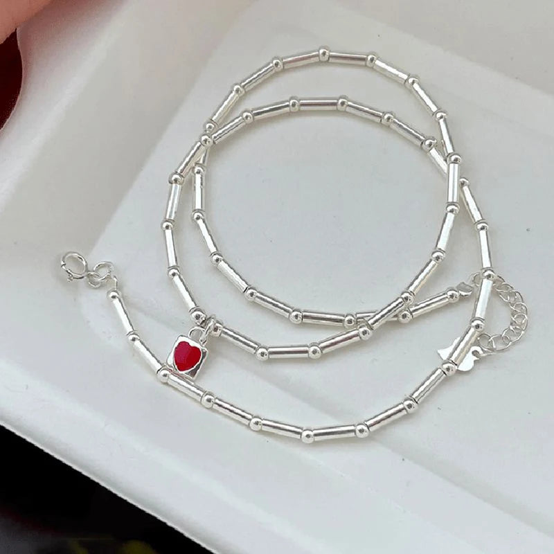 Heart-Shaped Sweater Necklace for Women and Couples - Fashionable Bamboo Clavicle Chain Jewelry Gift for Birthdays and Special Occasions